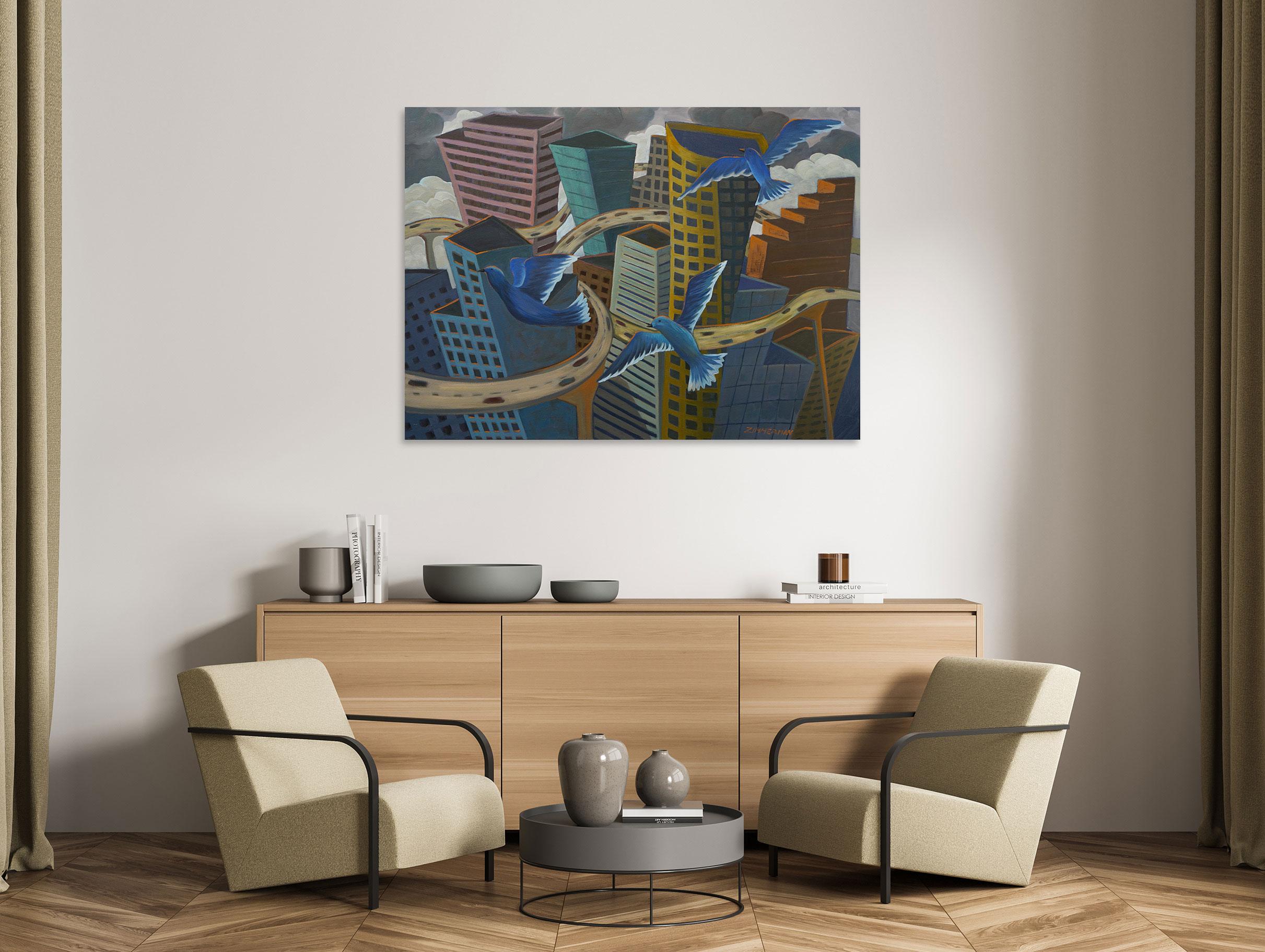 Peace Blessings Portland - Landscape Painting - Oil On Canvas By Marc Zimmerman For Sale 1