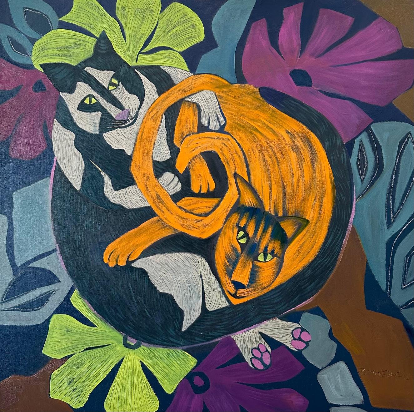 Pretzel Cats - Animal Painting By Marc Zimmerman