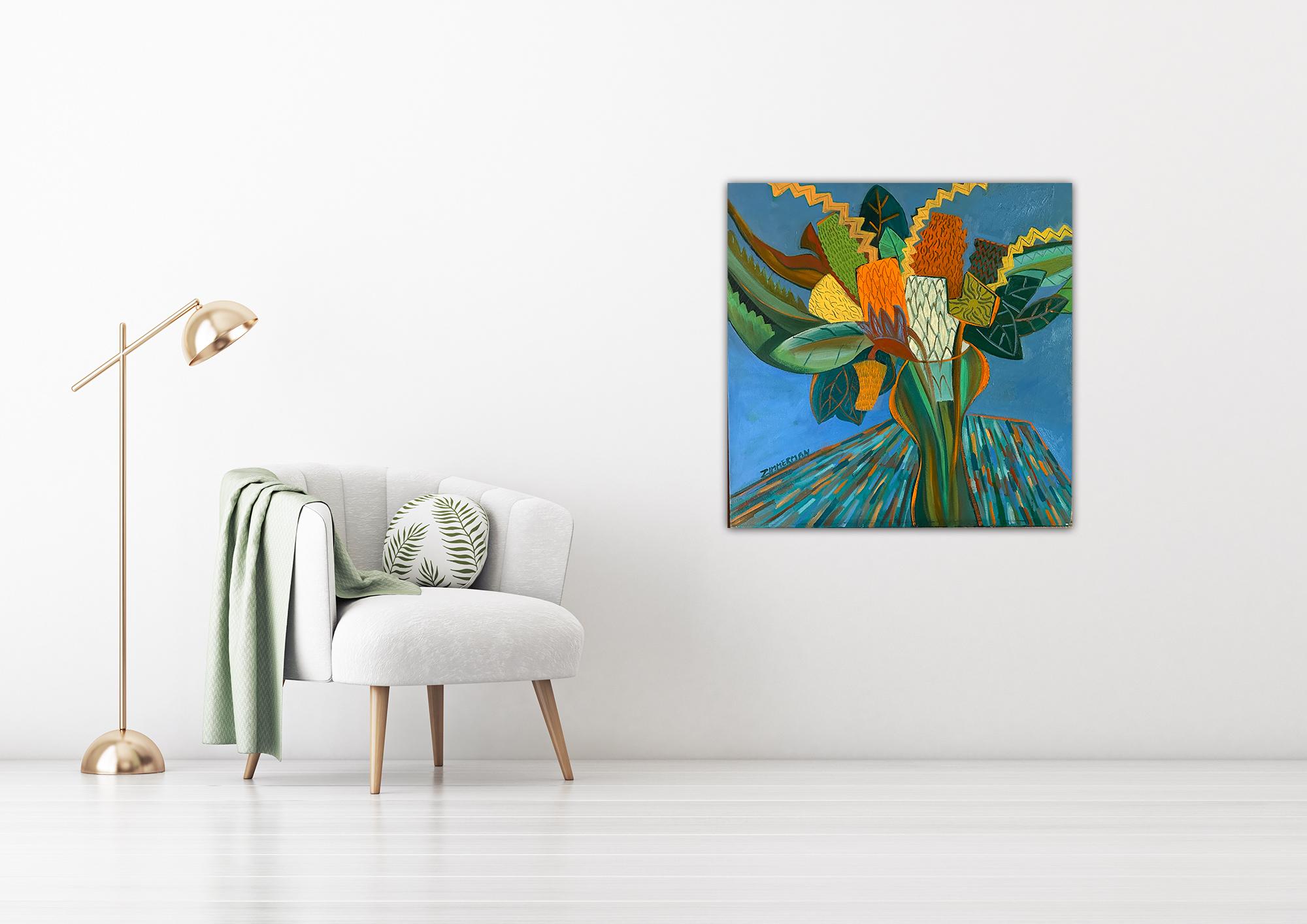 Proteas on Blue  - Abstract Geometric Art By Marc Zimmerman For Sale 1