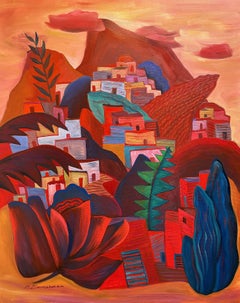 Pueblo Rojo - Landscape Red Painting by Marc Zimmerman