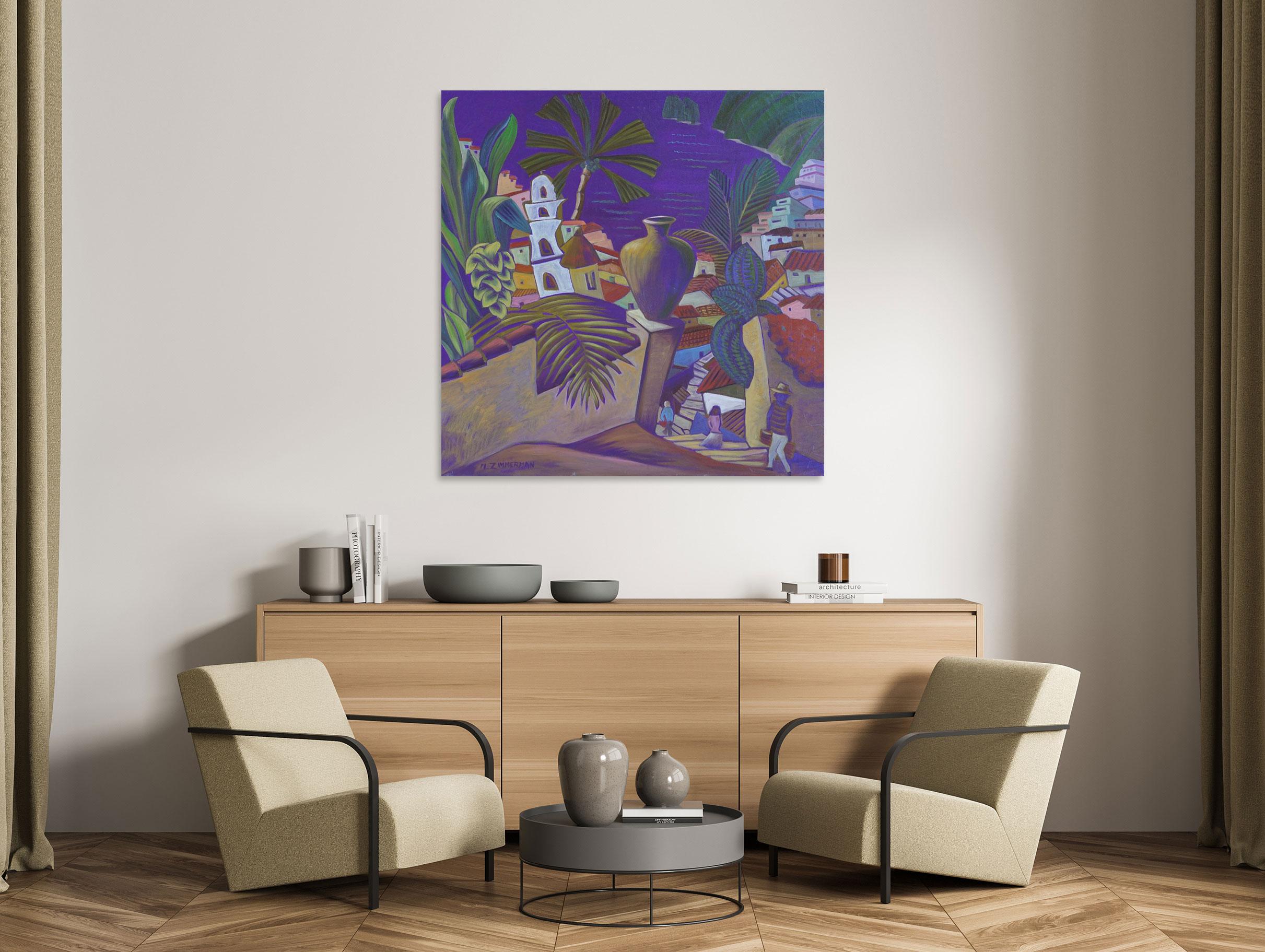 Purple village - Landscape Painting - American Modern Art By Marc Zimmerman  For Sale 1