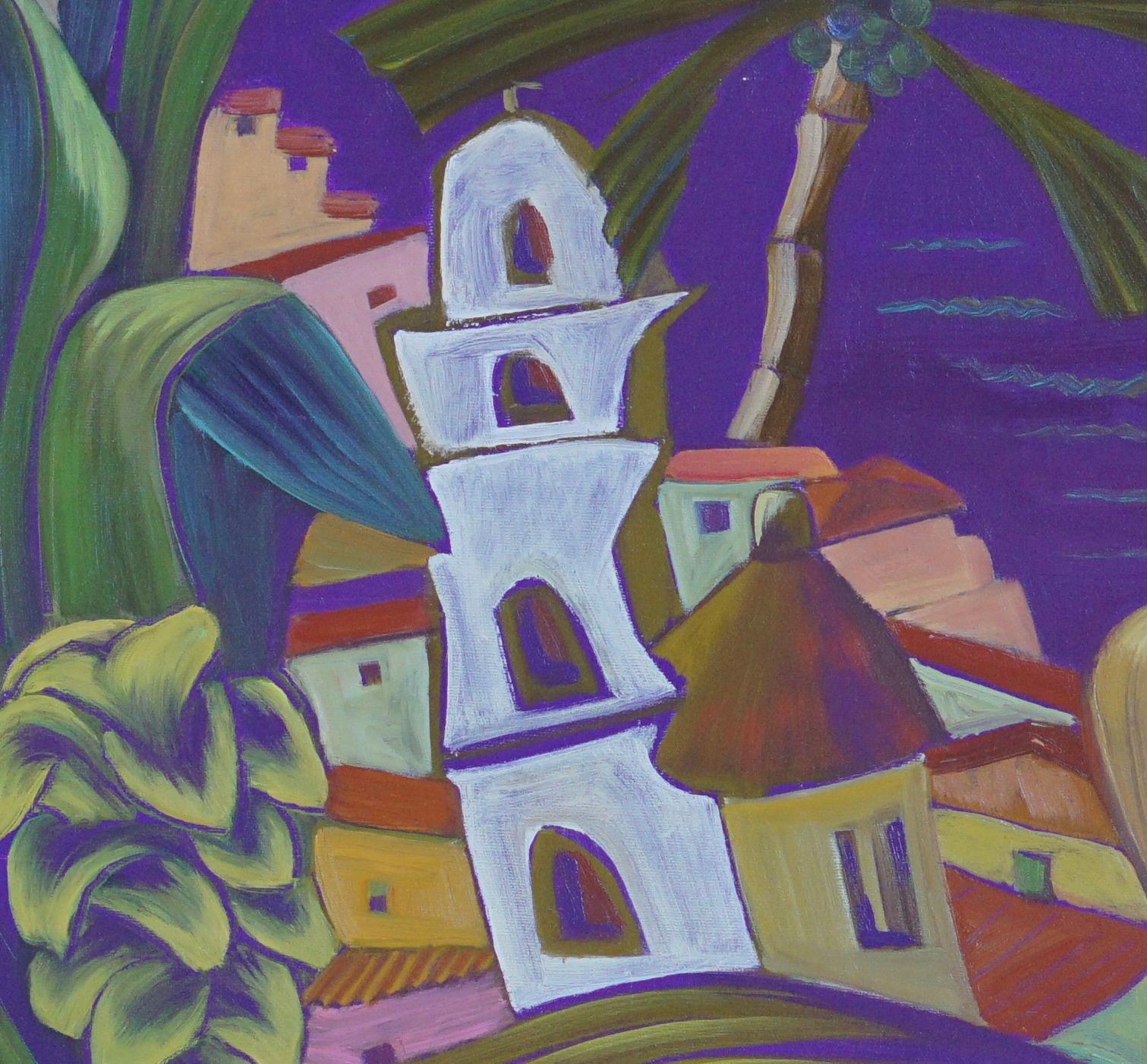 Purple village - Landscape Painting - American Modern Art By Marc Zimmerman  For Sale 3