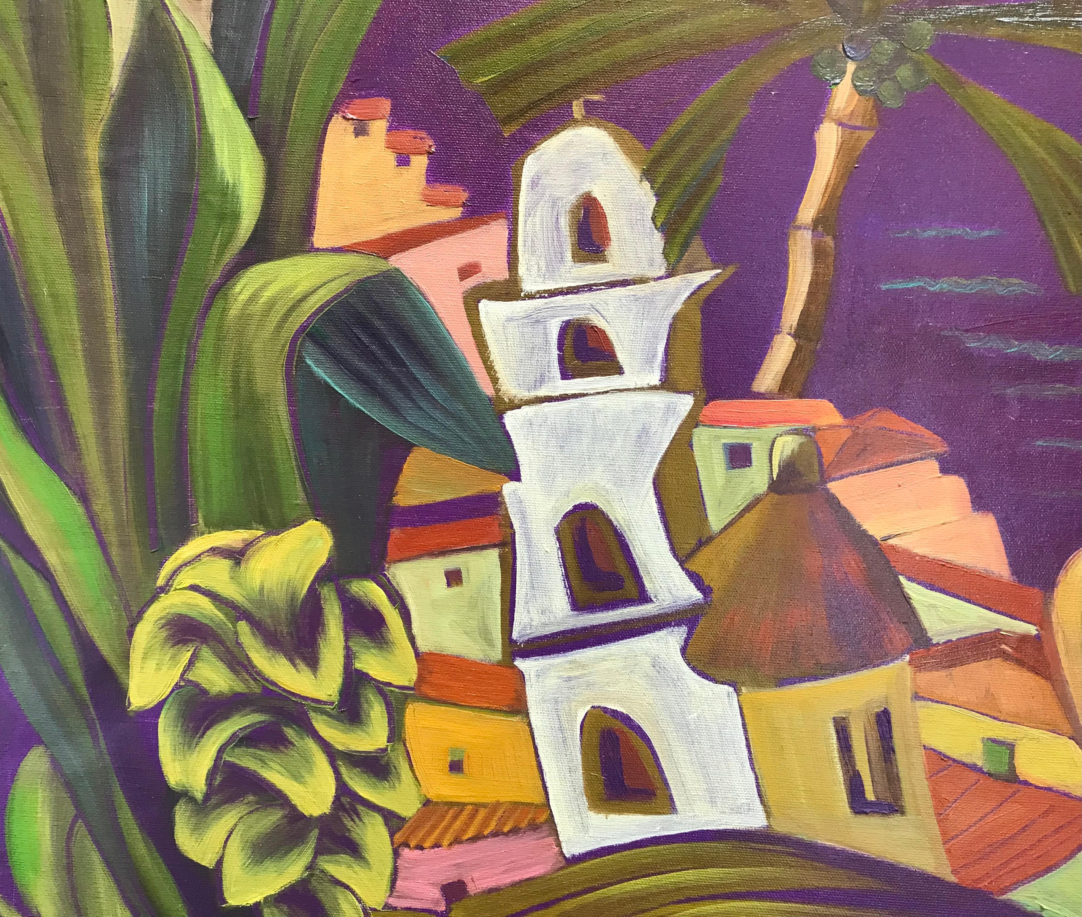 Purple Village - Landscape Painting - Oil on Canvas By Marc Zimmerman For Sale 2