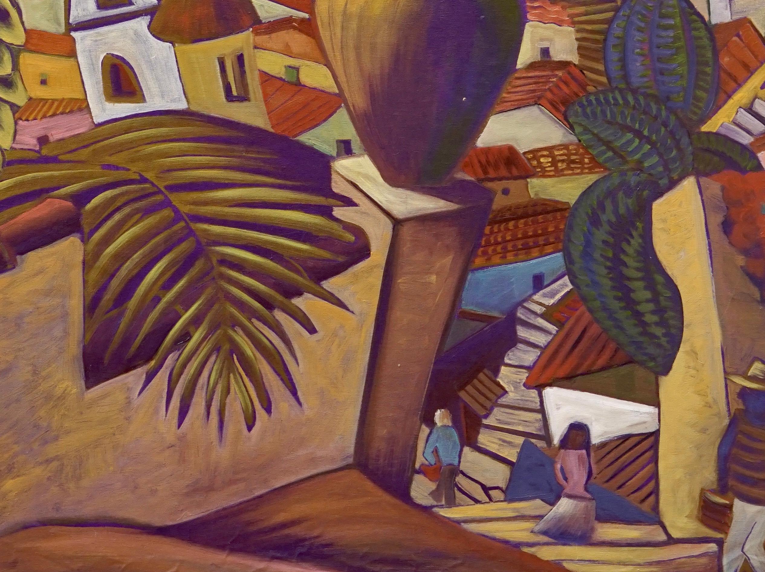 Lila Dorf – Landschaftsgemälde – Öl auf Leinwand von Marc Zimmerman im Angebot 3