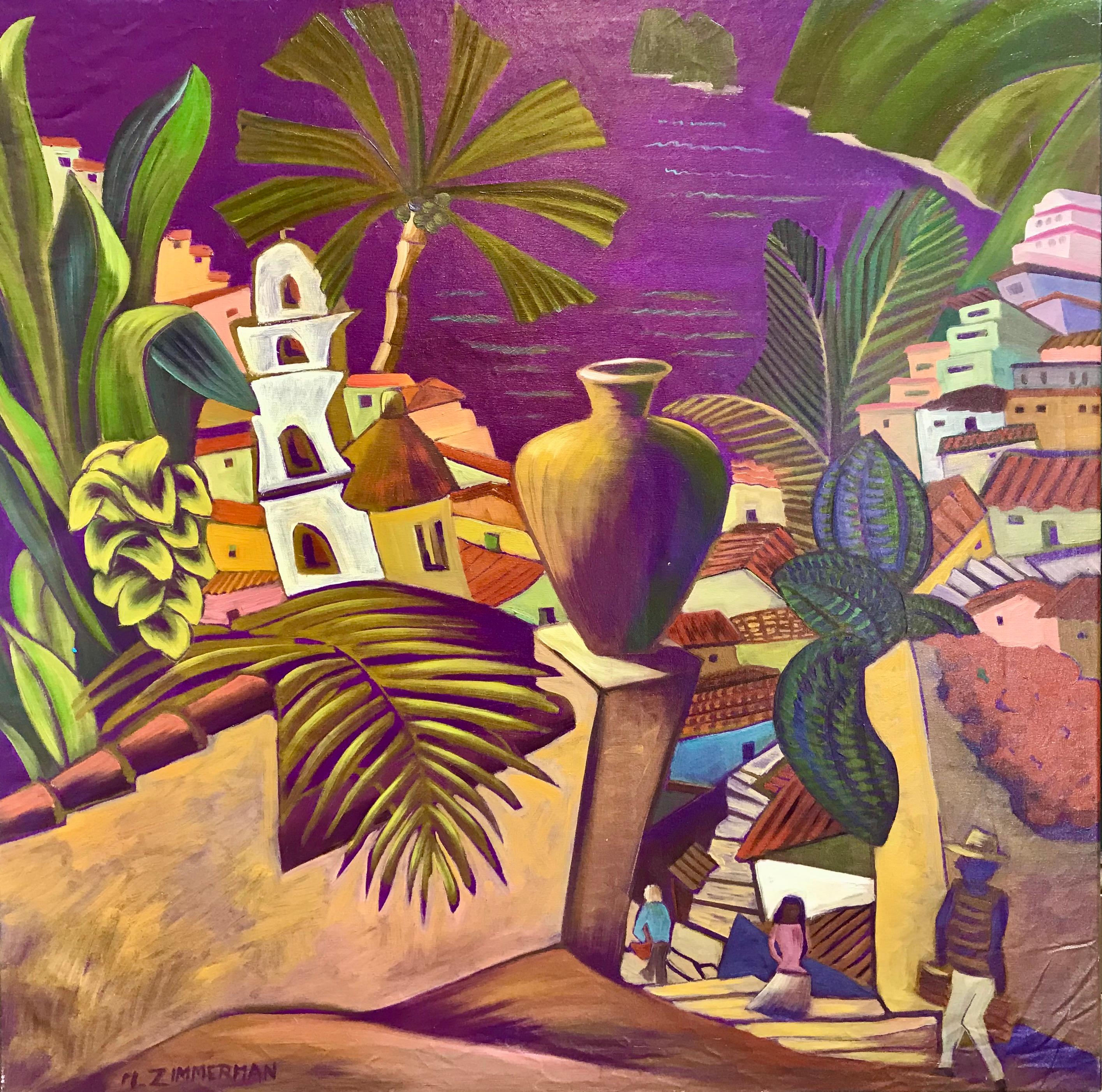 Descendant en cascade vers la mer violette, le village coloré se niche paisiblement dans la splendeur tropicale.

Purple Village - Peinture de paysage - Huile sur toile par Marc Zimmerman

Ce chef-d'œuvre est exposé à la Zimmerman Gallery, Carmel