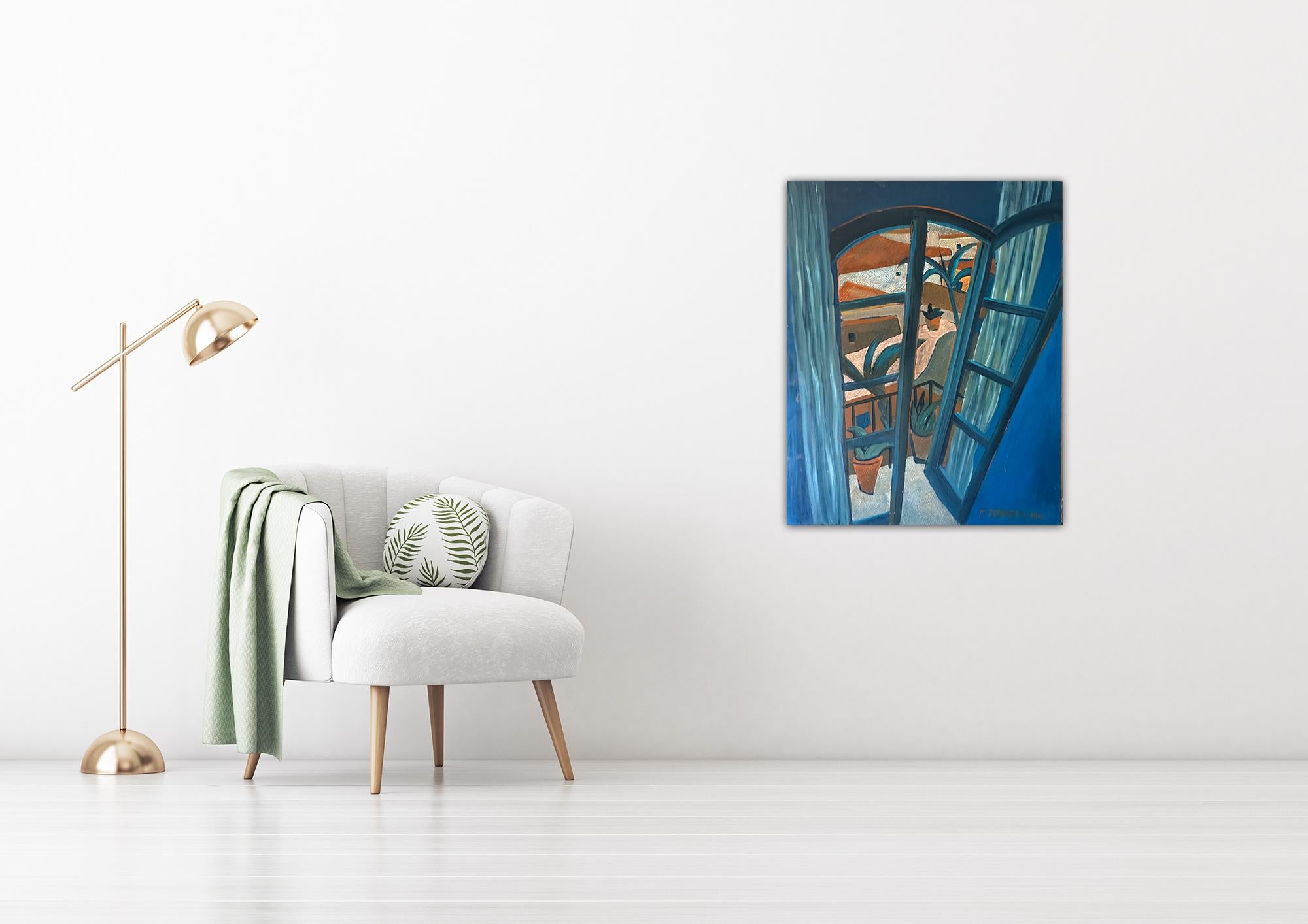 San Miguel Balcony - Urbanscape in Blue - Contemporary Art By Marc Zimmerman For Sale 1