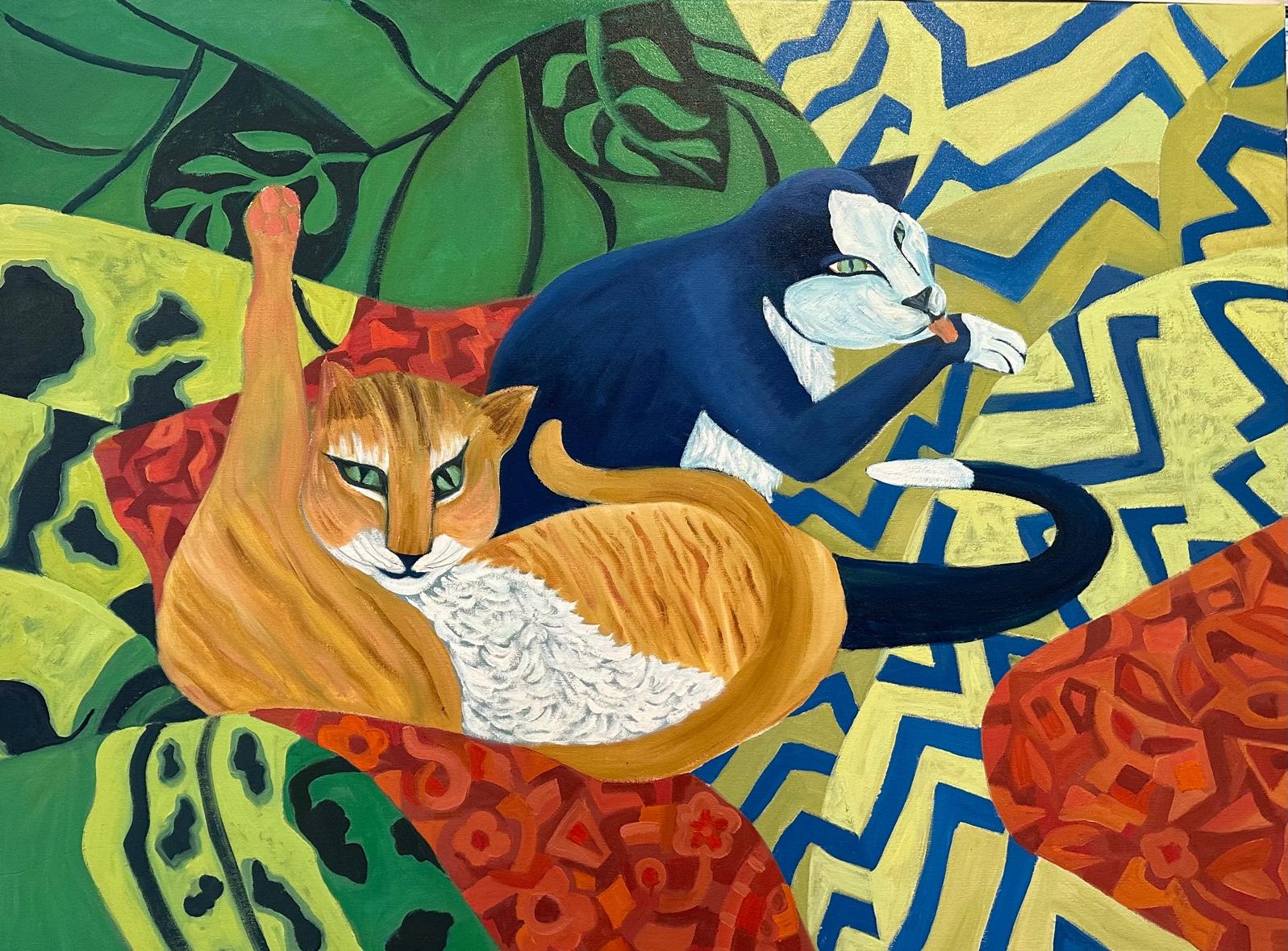 'Siesta' is a cheerful and lively painting that captures the playful and curious nature of cats in a beautiful setting.

The bright and vibrant colors could make any room feel more energetic and playful, and the cute and adorable depiction of the