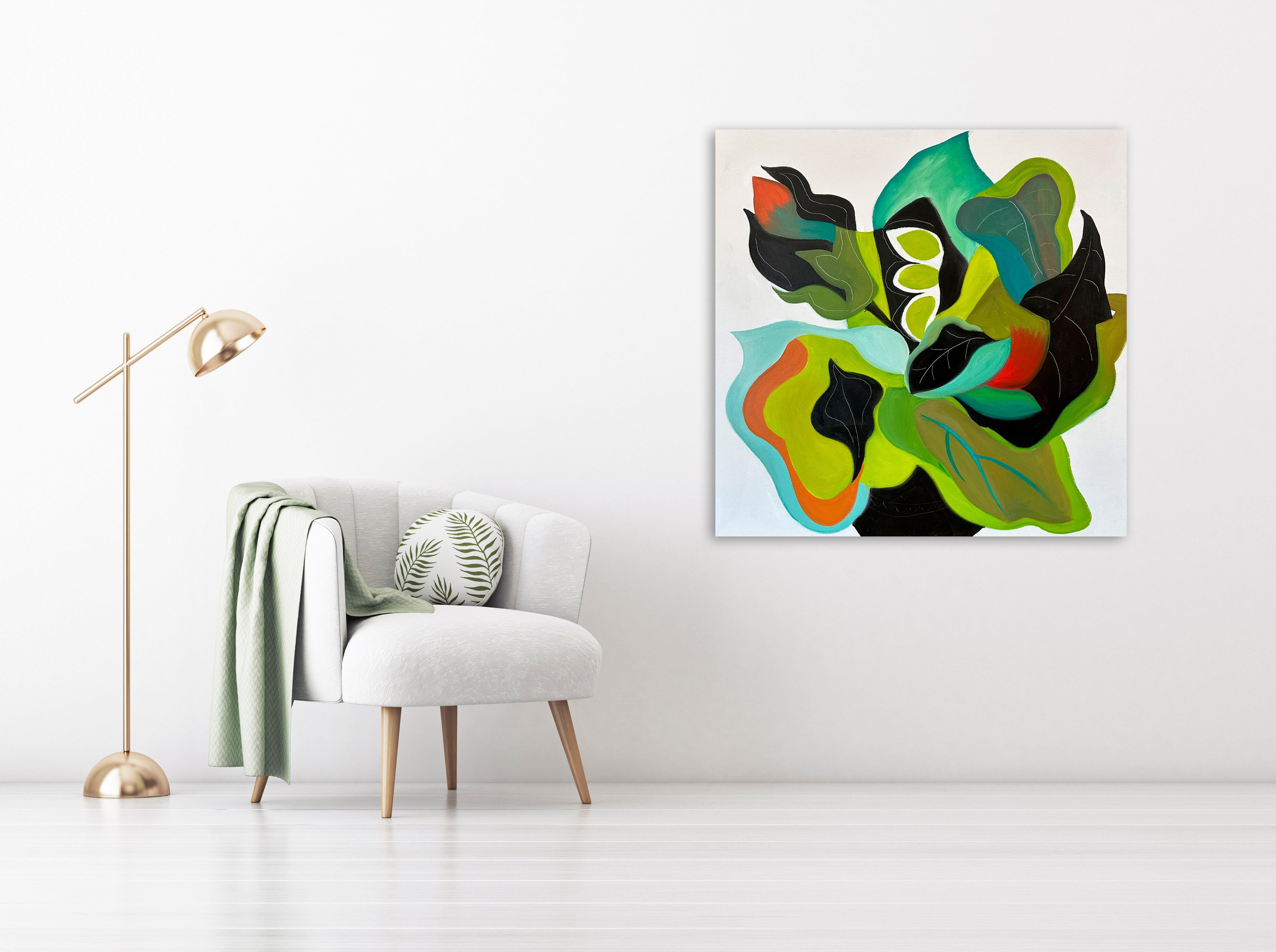Spain - Chartreuse Color - Abstract Floral Painting By Marc Zimmerman For Sale 1