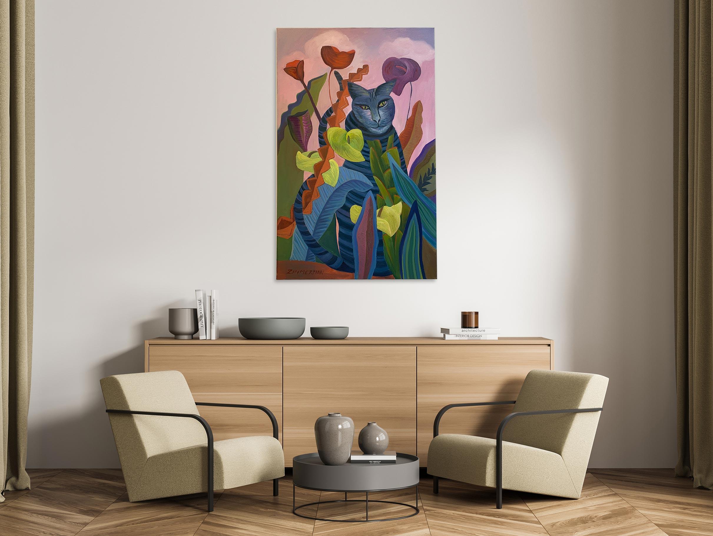Cat Striped In Wonderland - Peintures d'animaux - Huile sur toile de Marc Zimmerman en vente 1