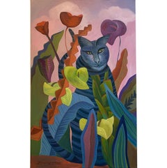 Striped Cat In Wonderland - Animal Paintings - Oil on Canvas By Marc Zimmerman