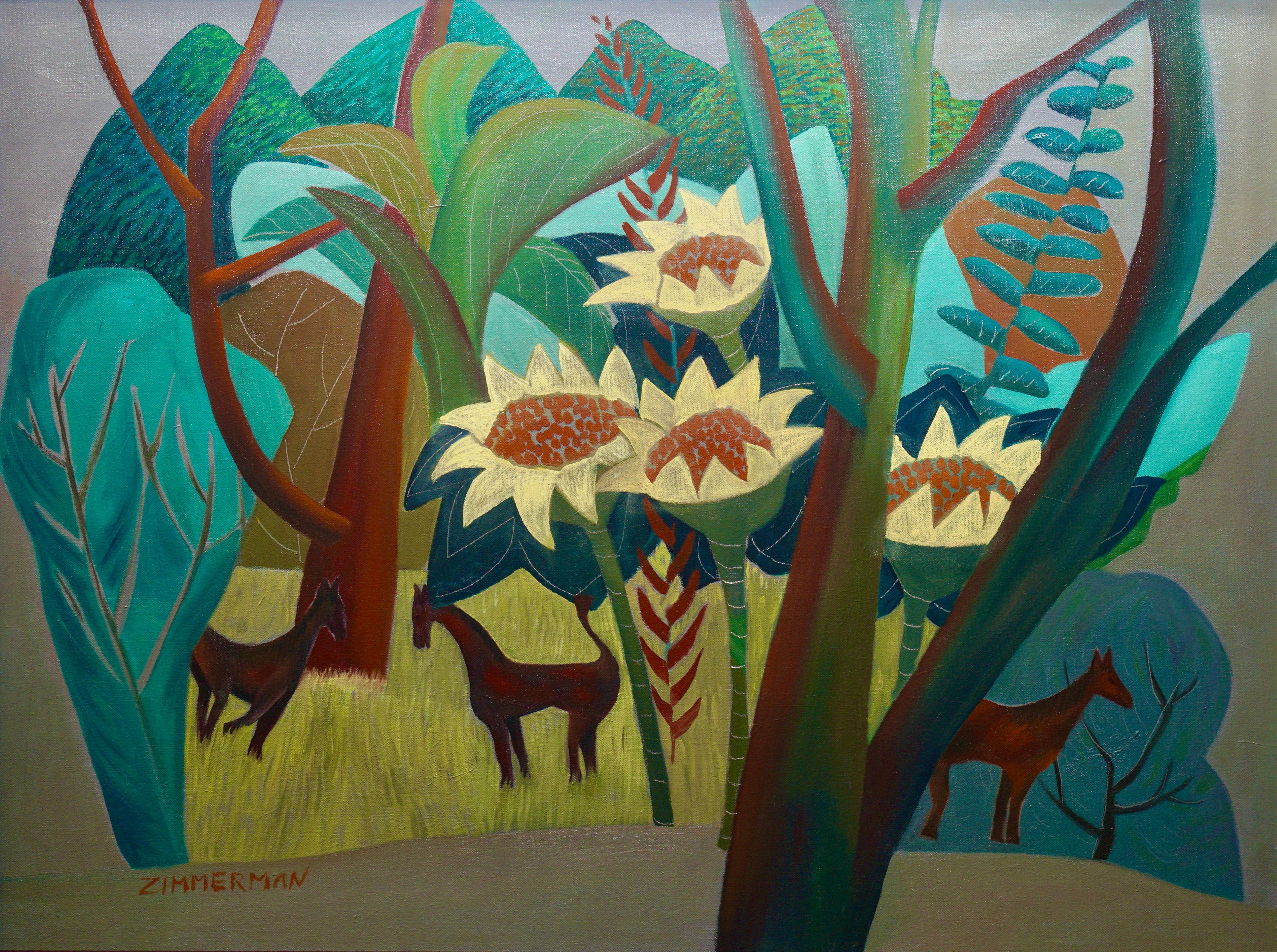 Girasoli e cavalli - Pittura di animali - Olio su tela di Marc Zimmerman 2
