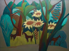 Girasoli e cavalli - Pittura di animali - Olio su tela di Marc Zimmerman
