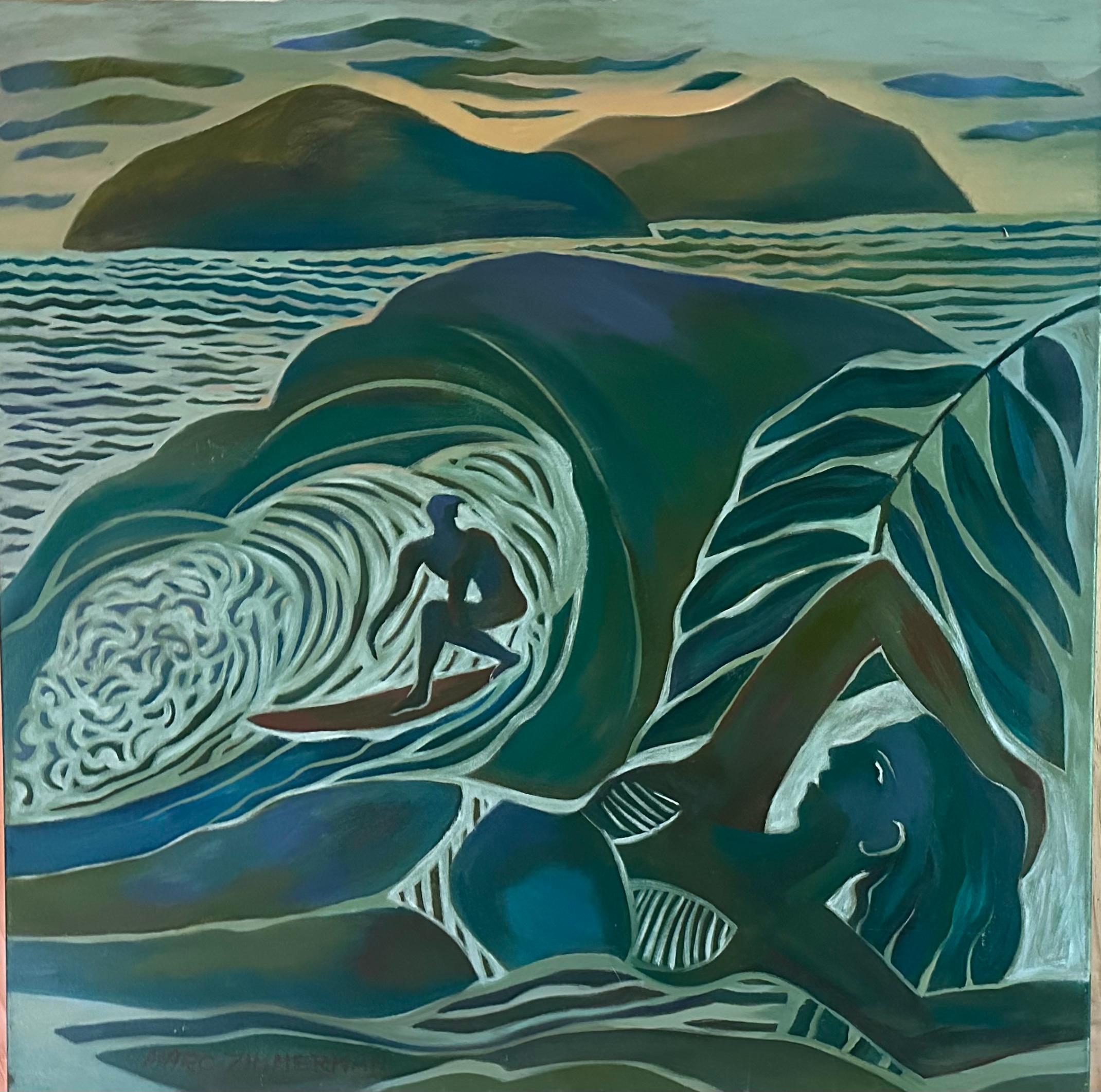 Surflow - Surfing Art - Figurative - Oil Print By Marc Zimmerman

Marc Zimmerman creates playful paintings, whether deep mysterious jungle or delightfully whimsical florals. His color palette explores various harmonies yet always surprises with new