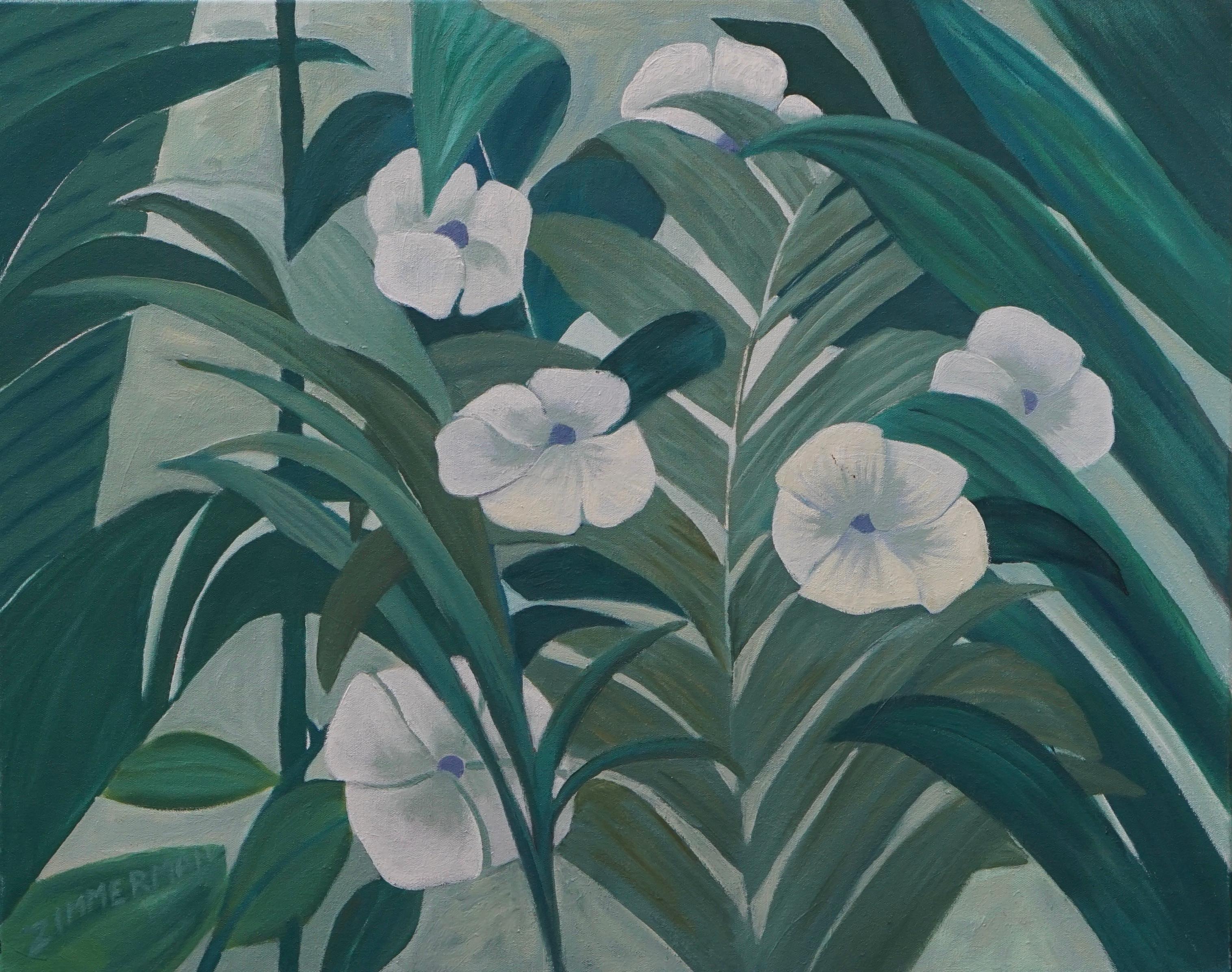 Harmony and color simplicity allow for an easy to live with work of art as white flowers dance amongst the palmettos.

Symphony in Soft Green - Landscape Painting - Oil on Canvas By Marc Zimmerman

This masterpiece is exhibited in the Zimmerman