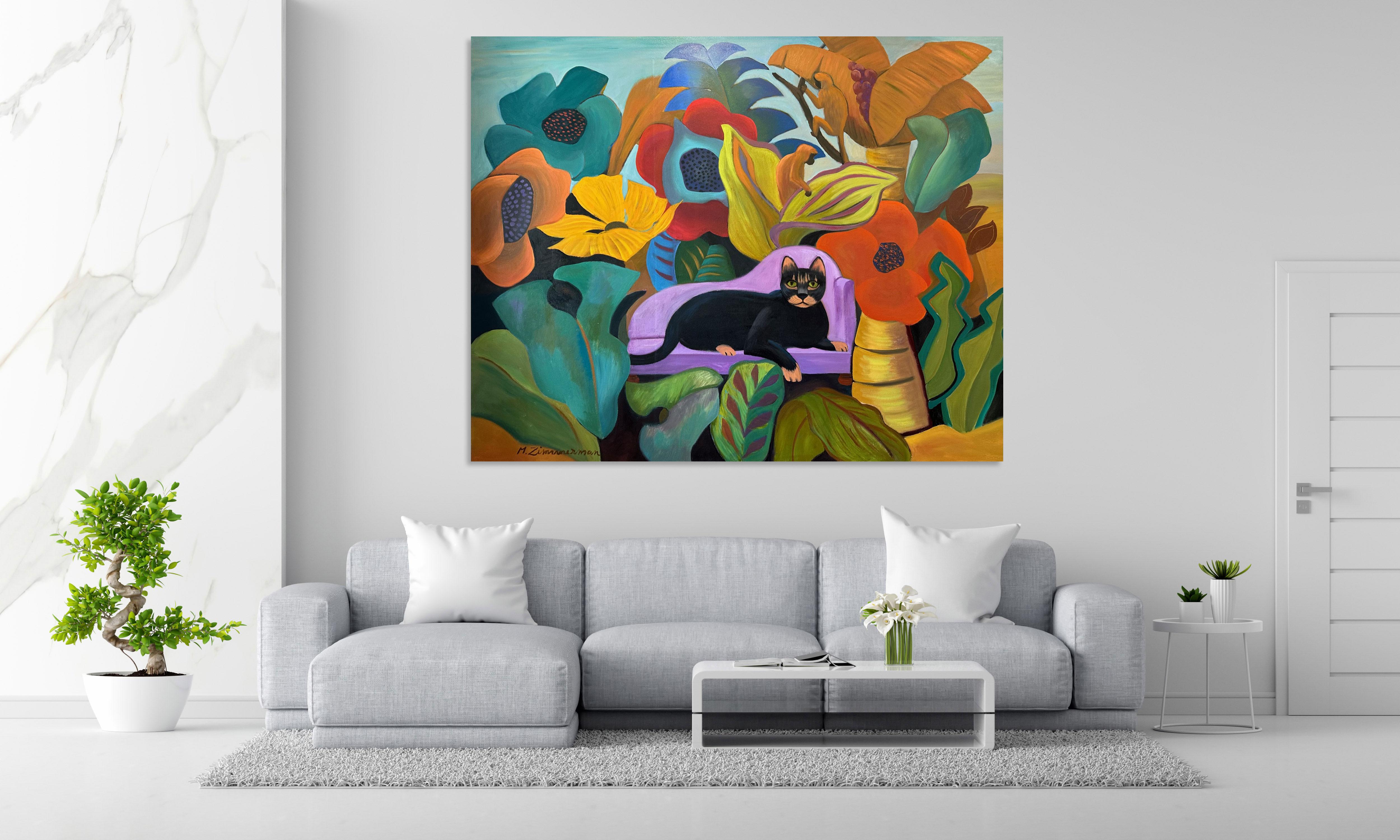 THE PRIMADONNA 2 - Chat in the Jungle - Grande peinture de Marc Zimmerman en vente 1