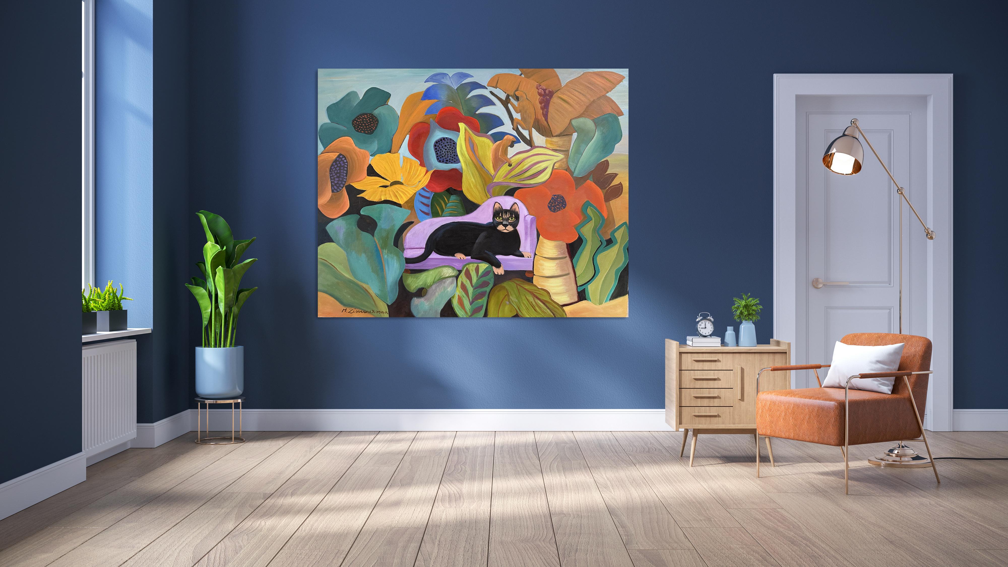 THE PRIMADONNA 2 - Chat in the Jungle - Grande peinture de Marc Zimmerman en vente 6