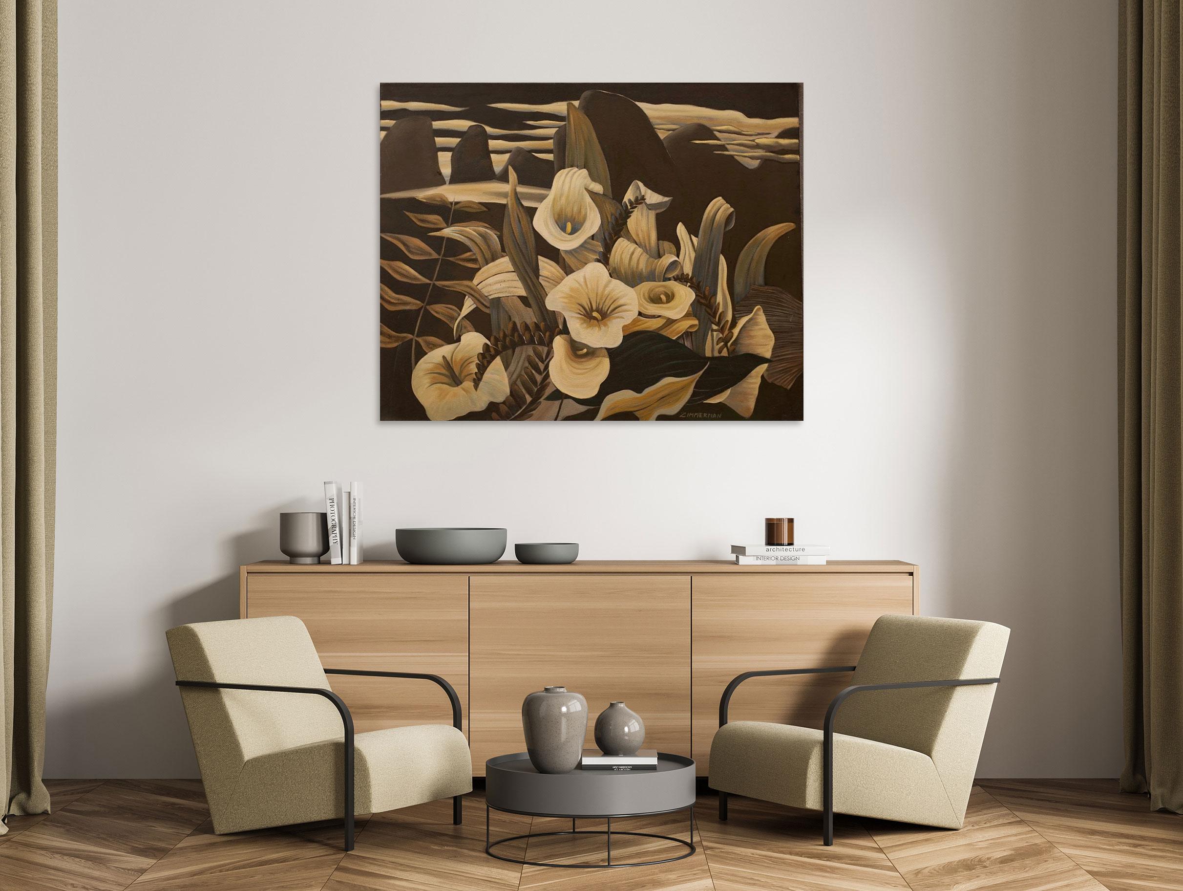 Tonal Lillies - Landscape Painting - American Modern Art By Marc Zimmerman For Sale 1