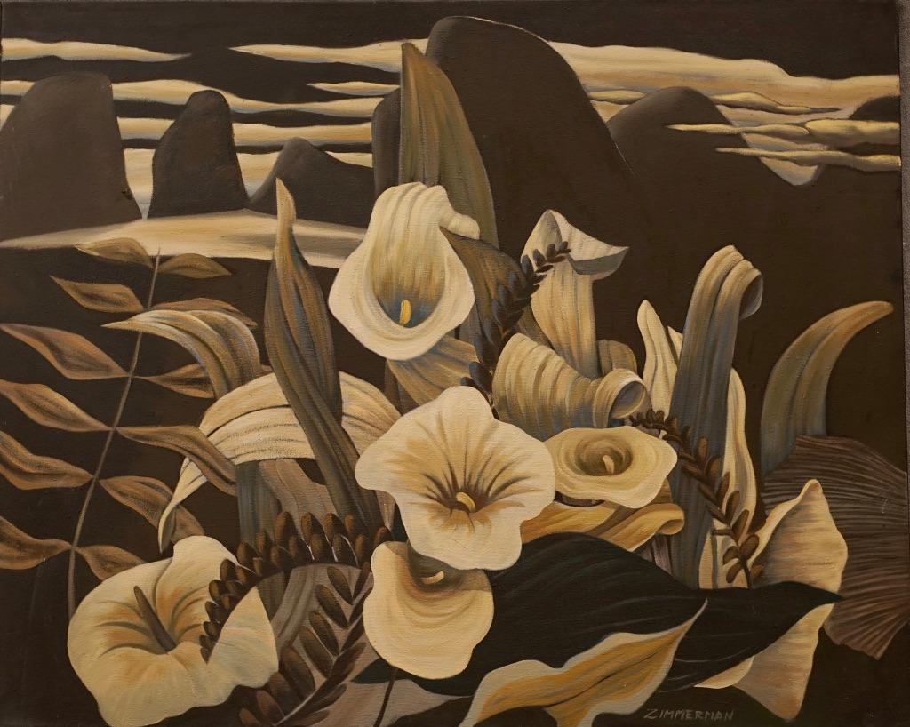 Sepia and black base color with off white and yellow flowers makes a high contrast statement. The florals have a fluid flowing design. Perfect for a minimalist decor.

Tonal Lillies - Landscape Paintings - American Modern Art By Marc Zimmerman

This