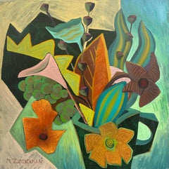 Peinture florale abstraite fantaisie tropicale de Marc Zimmerman