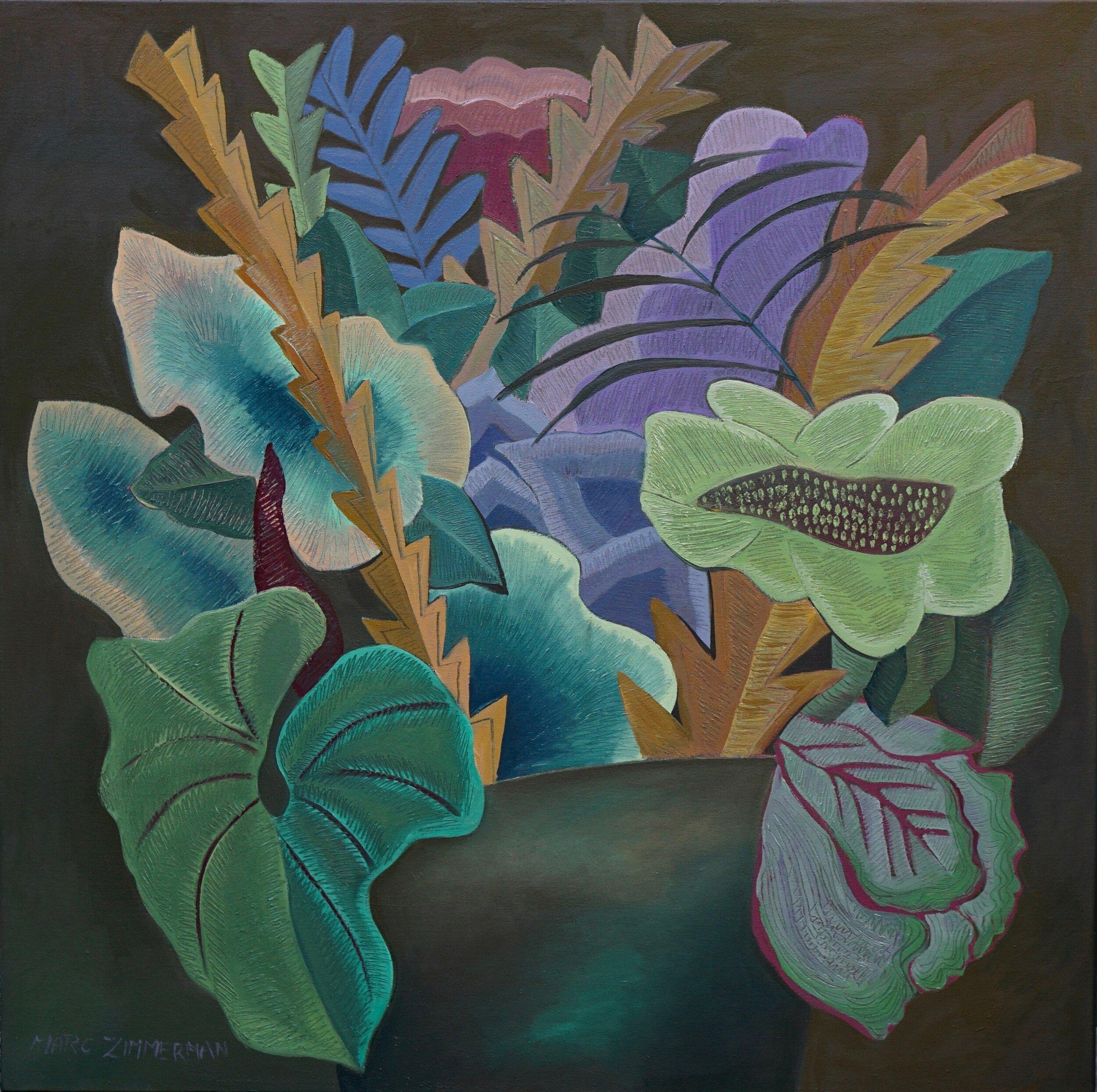 Floral wall art depicting the luxury and abundance of the tropical floral jenra with large overlapping inventive flowers

Tropical Fantasy Floral #2' Oil on Canvas By Marc Zimmerman

This masterpiece is exhibited in the Zimmerman Gallery, Carmel