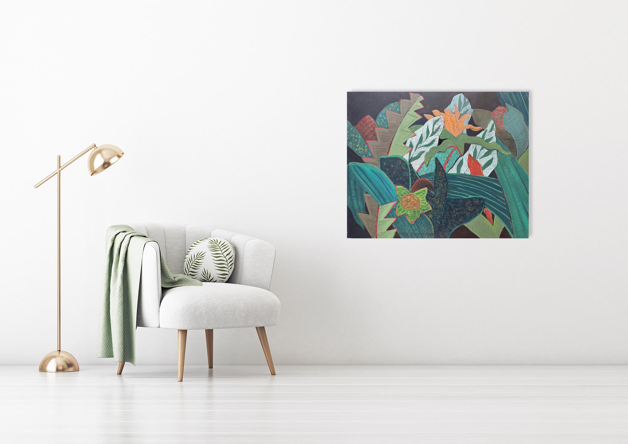 Fantasia floreale tropicale - Natura morta di fiori dipinta da Marc Zimmerman in vendita 3