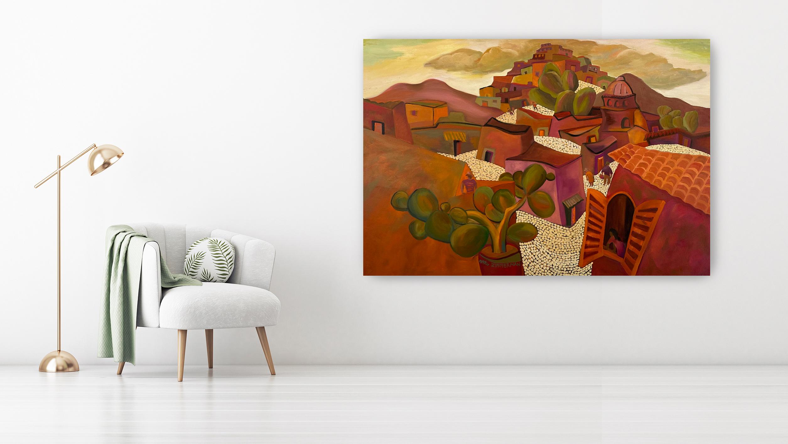 Village in Magenta - Peinture de paysage - Huile sur toile de Marc Zimmerman en vente 1