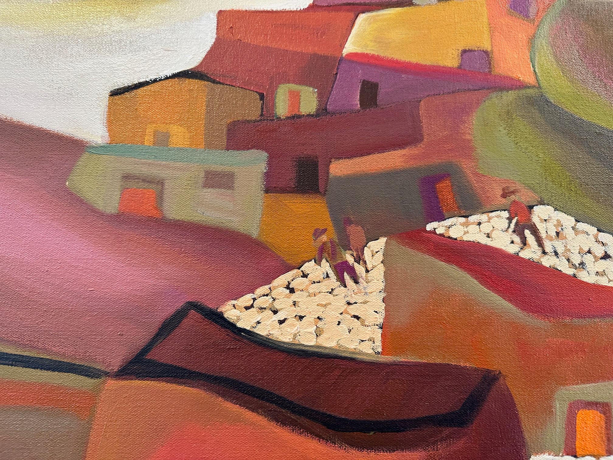 Village in Magenta - Landscape Painting - Oil On Canvas by Marc Zimmerman  For Sale 3
