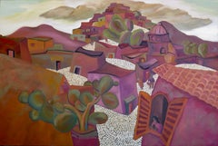 Used Village With Cobbled Road -Landscape Painting -Oil On Canvas By Marc Zimmerman