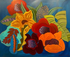 Voluptuous en bleu  Grande peinture à motifs floraux de Marc Zimmerman