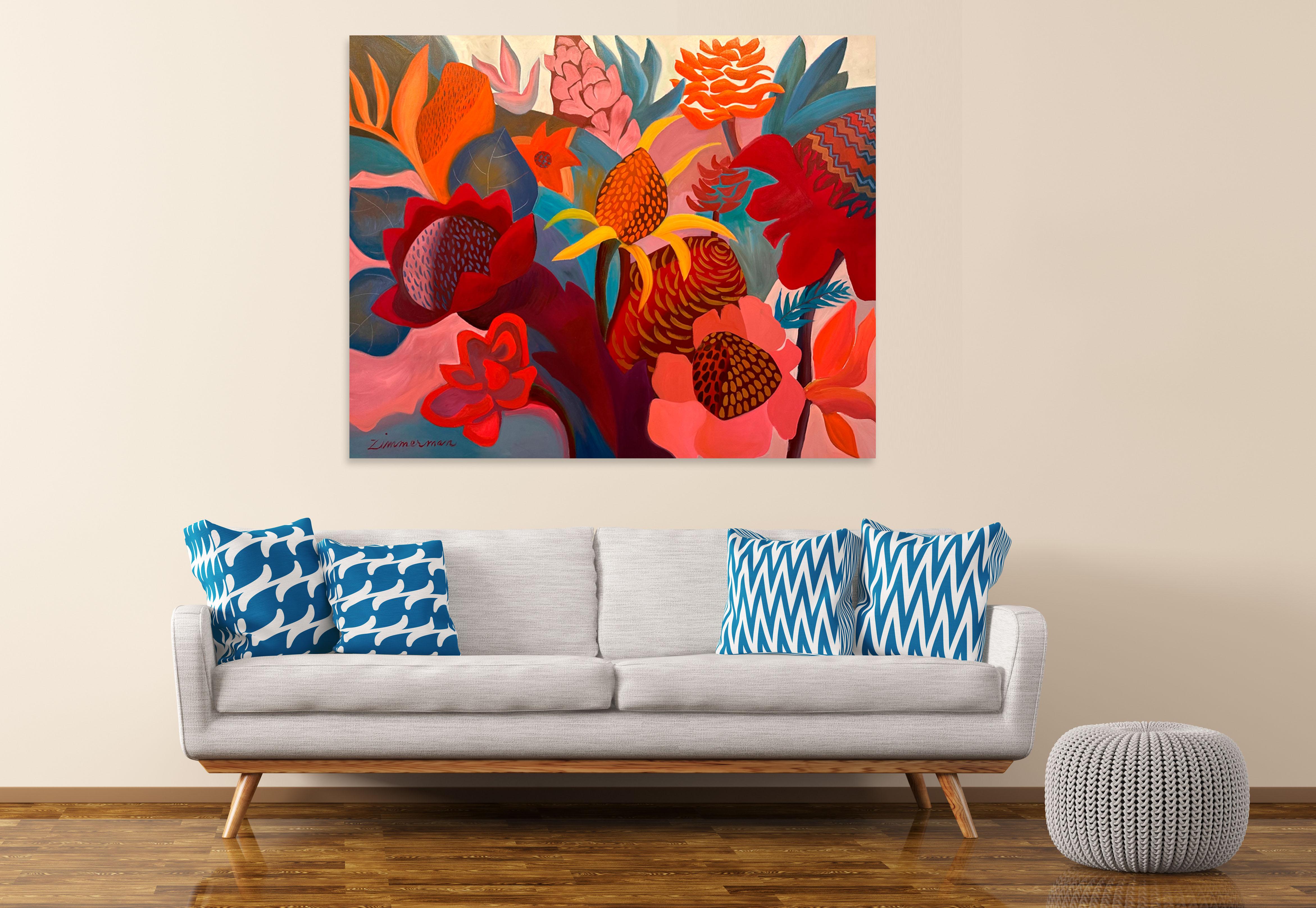 Voluptuous Rhythm - Large Floral Painting - Marc Zimmerman For Sale 2