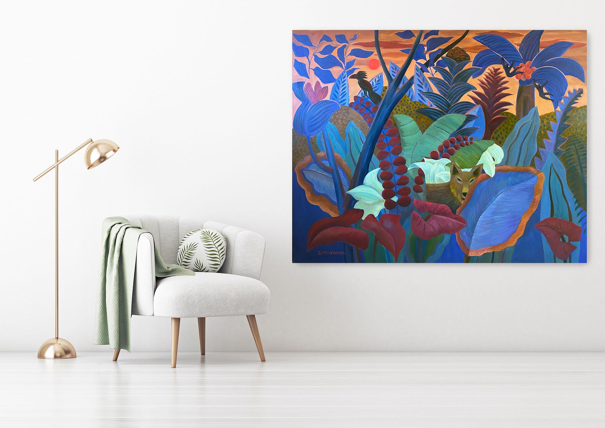Woven Jungle - Landscape Nature Painting With Animals By Marc Zimmerman For Sale 1