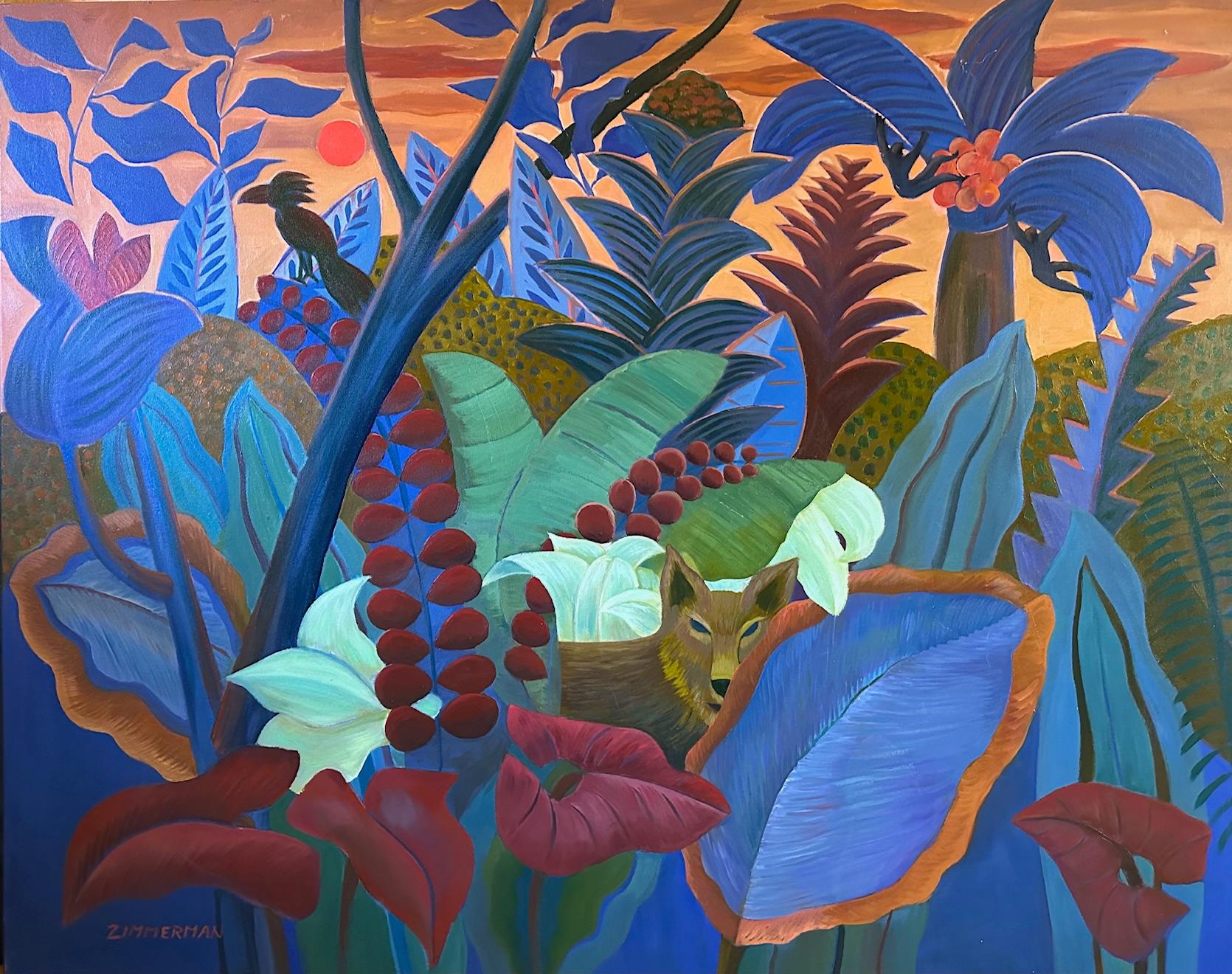 Woven Jungle - Landscape Nature Painting With Animals By Marc Zimmerman

This masterwork is exhibited in the Zimmerman Gallery, Carmel CA.


Marc Zimmerman creates playful paintings, whether deep mysterious jungle or delightfully whimsical florals.