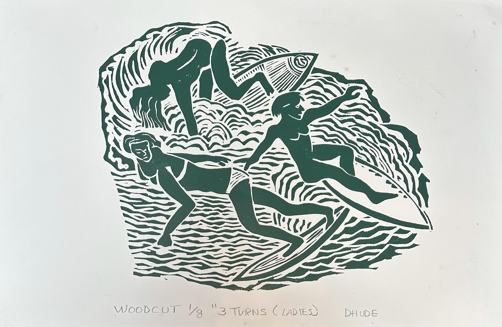 3  Turns (ladies) - Surfing Art - Figurative - Woodcut Print By Marc Zimmerman

Limited Edition 01/04

This masterwork is exhibited in the Zimmerman Gallery, Carmel CA.

Immerse yourself in the captivating world of surfing and ocean vibes with Marc