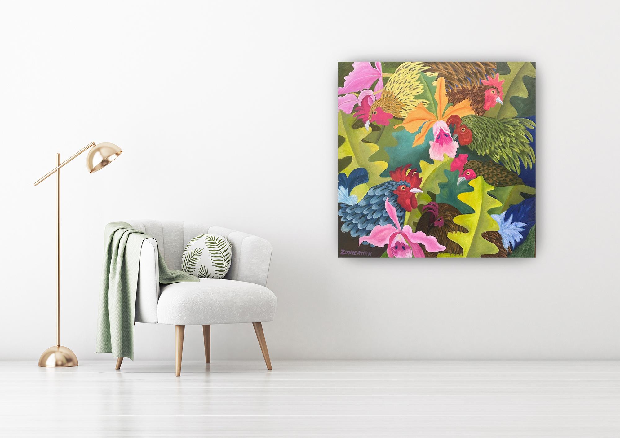 Chickens In The Wild - Limited Edition Print Giclee By Marc Zimmerman For Sale 1