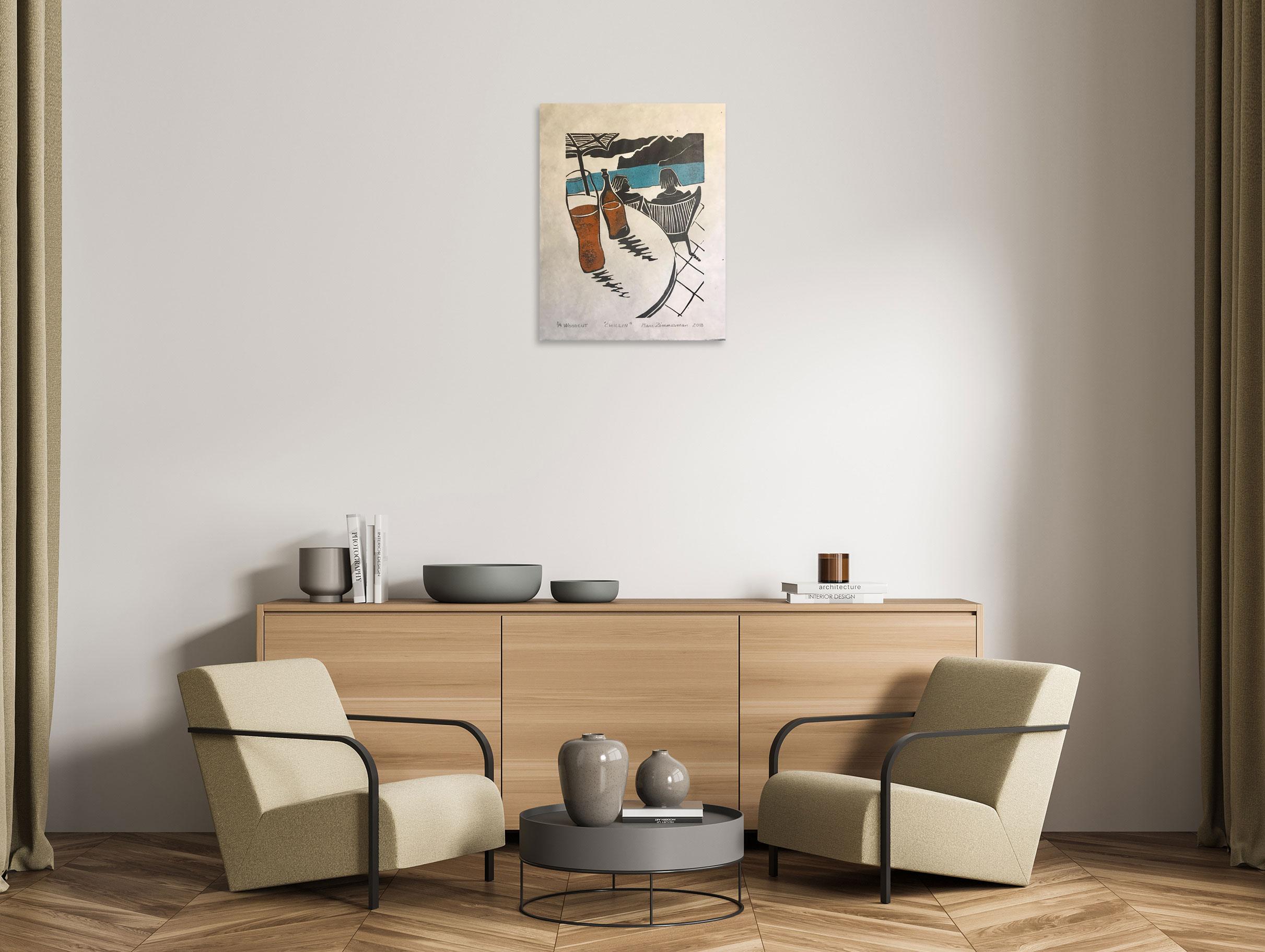 Chillin - Grabado figurativo - Grabado xilográfico de Marc Zimmerman 1