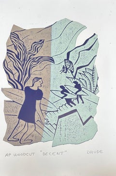 Decent - Surfing Art - Figurative - Woodcut Print By Marc Zimmerman