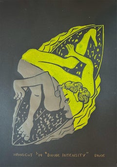 Dhude Intensity - Surfing Art - Figurative - Woodcut Print By Marc Zimmerman