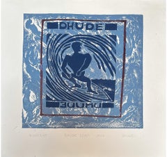 Dhude-Logo – Surferkunst – figurativ – Holzschnitt von Marc Zimmerman