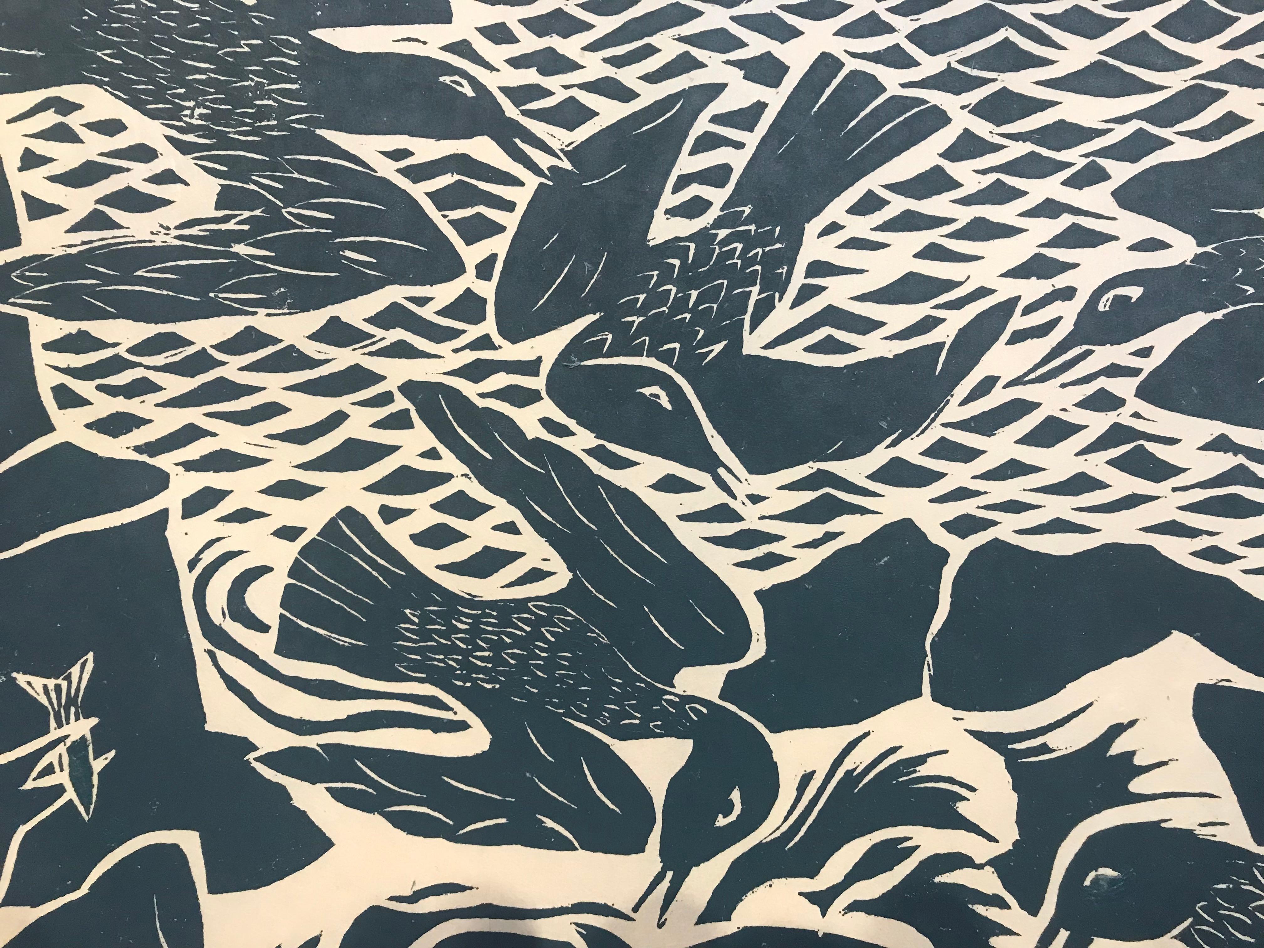 Fishing - Animal Print - Woodcut Print By Marc Zimmerman For Sale 2