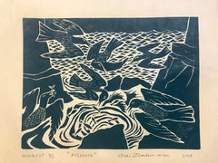 Vintage Fishing - Animal Print - Woodcut Print By Marc Zimmerman
