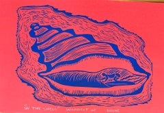 In The Shell - Surfing Art - Figurative - Woodcut Print By Marc Zimmerman