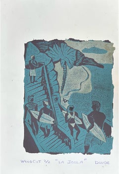 La Jolla - Surfing Art - Figurative - Woodcut Print By Marc Zimmerman