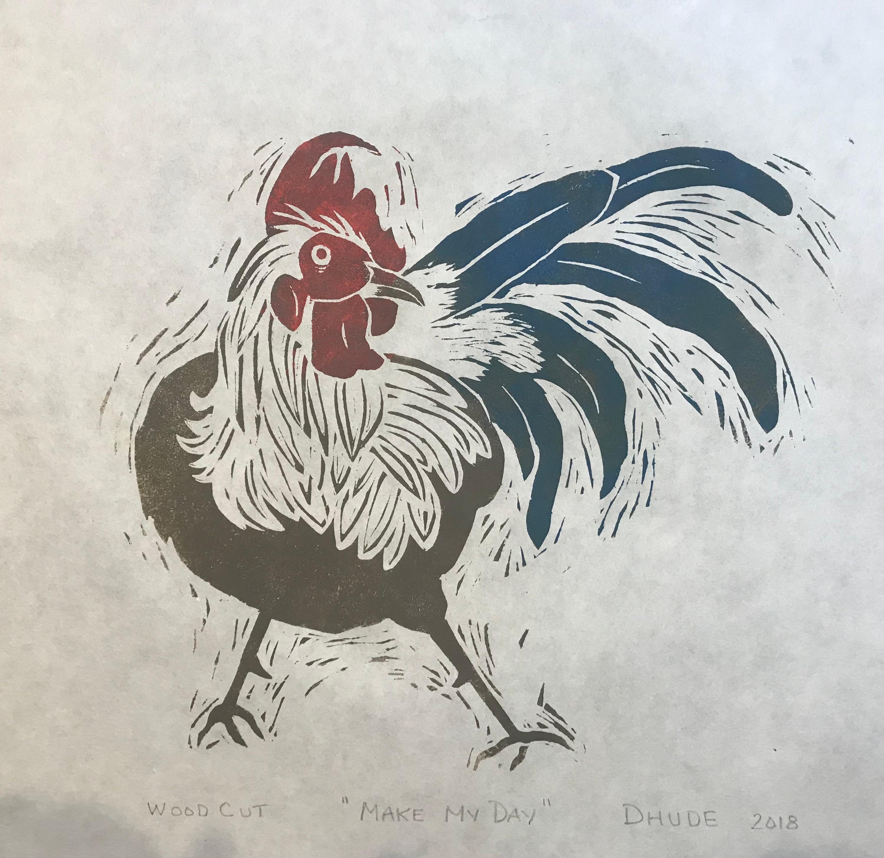 Heres a rooster with attitude! He's checkin you out! Be carefull.
Printed on off white rice paper.

Make My Day - Animal Painting - Woodcut Print By Marc Zimmerman

Limited Edition 01/16

This masterpiece is exhibited in the Zimmerman Gallery,