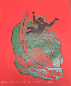 Off The Lip - Surfing Art - Figurative - Woodcut Print By Marc Zimmerman