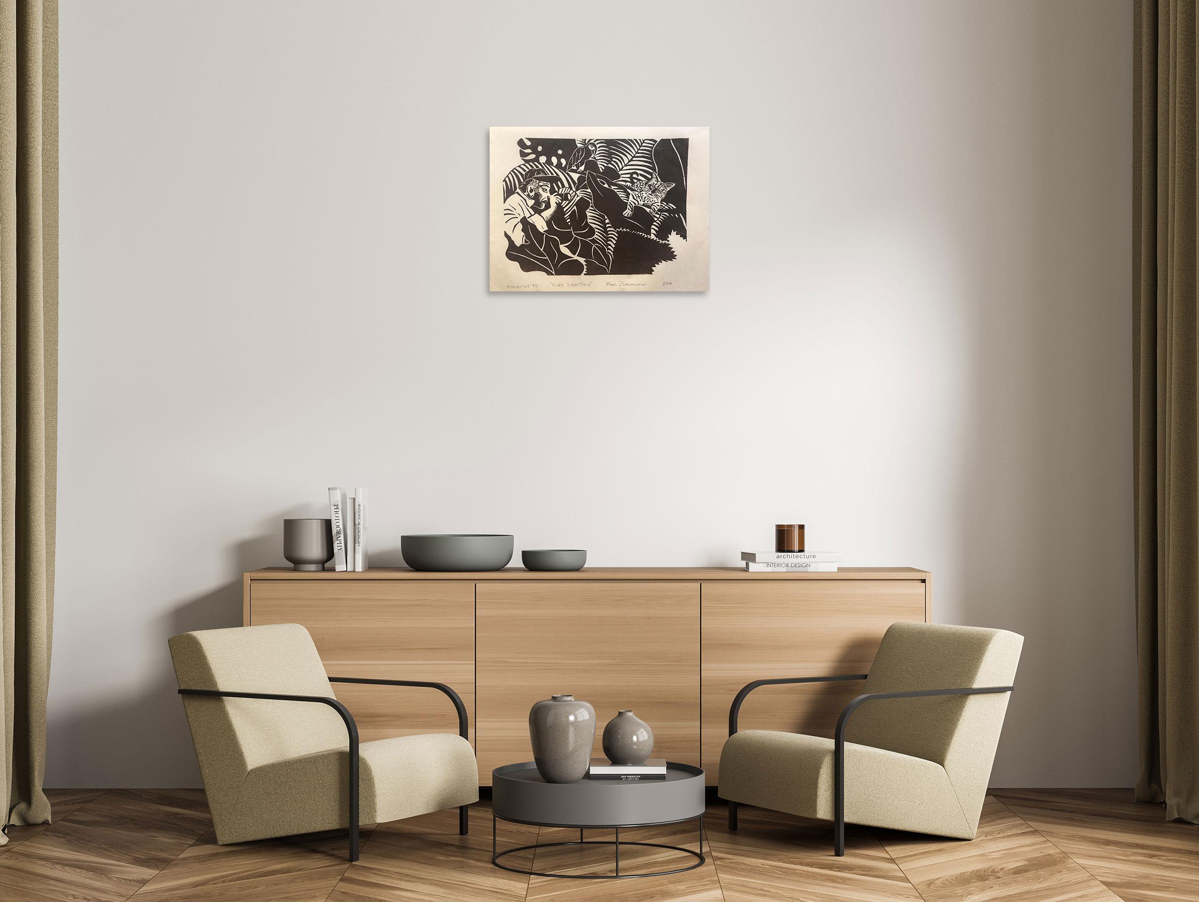 Seltener Augenblick – Figurativer Druck – Holzschnitt von Marc Zimmerman im Angebot 1