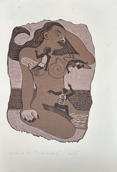 Surf Goddess - Surfing Art - Figurative - Woodcut Print By Marc Zimmerman