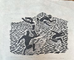 Surf Play- Surfing Art - Figurative - Woodcut Print By Marc Zimmerman