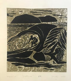 Surflow - Surfing Art - Woodcut Print - Limited Edition By Marc Zimmerman