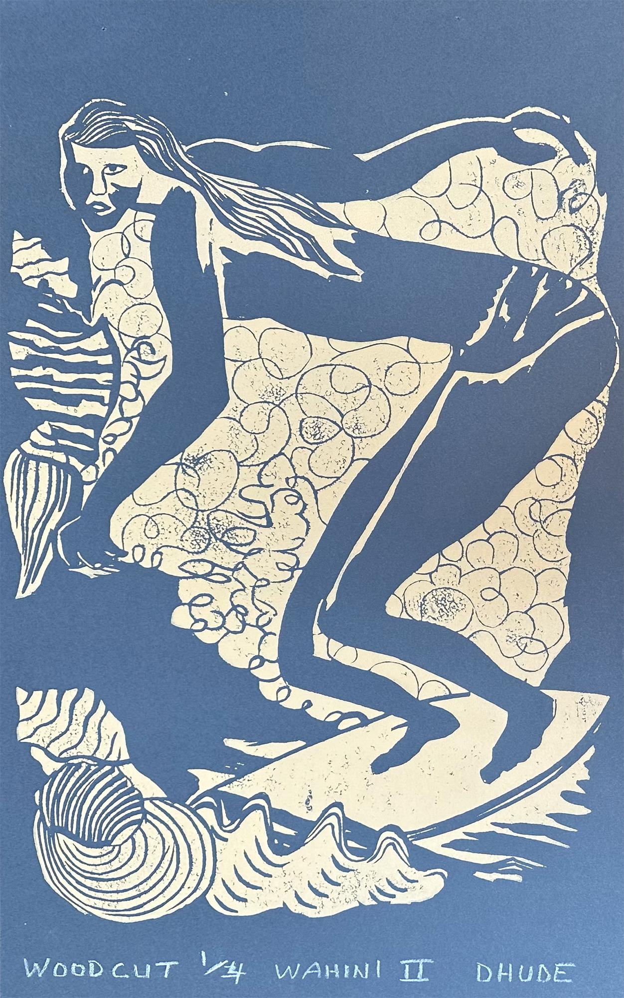 Wahini #2 - Surfing Art - Figurative - Woodcut Print By Marc Zimmerman