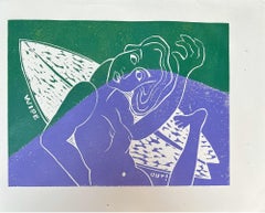 Wipe Out - Surfing Art - Figurative - Woodcut Print By Marc Zimmerman